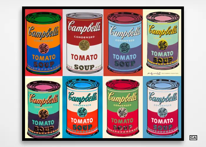 Des boîtes de soupe rappelant l'oeuvre d'Andy Warhol